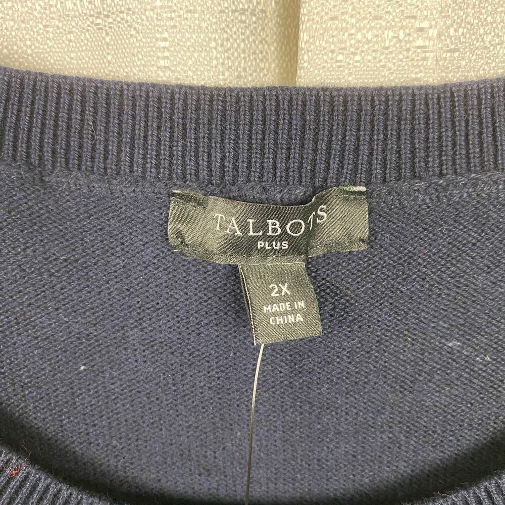 Talbots Dark Navy Blue Holiday Tree&Snowflake Crewneck Sweater Sz.2X NWT - Picture 6 of 13